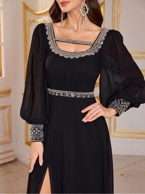 Elegant Black Embellished Evening Dress